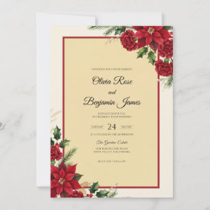 Artisan Crimson Poinsettia Winter Eucalyptus Weddi Invitation