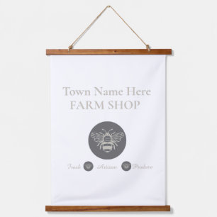 Artisan Farm Shop or Farmers Market Bee Logo Hanging Tapestry