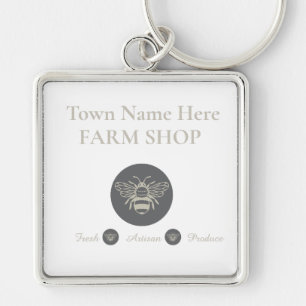 Artisan Farm Shop or Farmers Market Bee Logo  Keychain