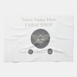 Artisan Farm Shop or Farmers Market Bee Logo  Kitchen Towel