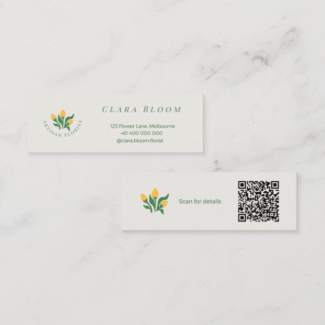 Artisan Florist Minimalist Botanical QR Code Calling Card (Front/Back)