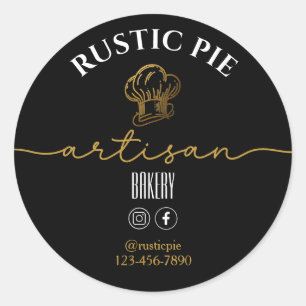 Artisan Home Bakery Gold Chef Hat Black Classic Round Sticker