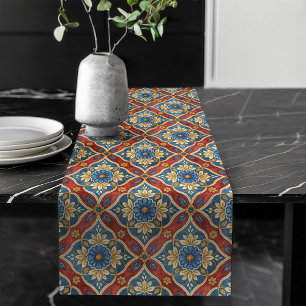 Artisan Look Table Runner with Mediterranean Tiles