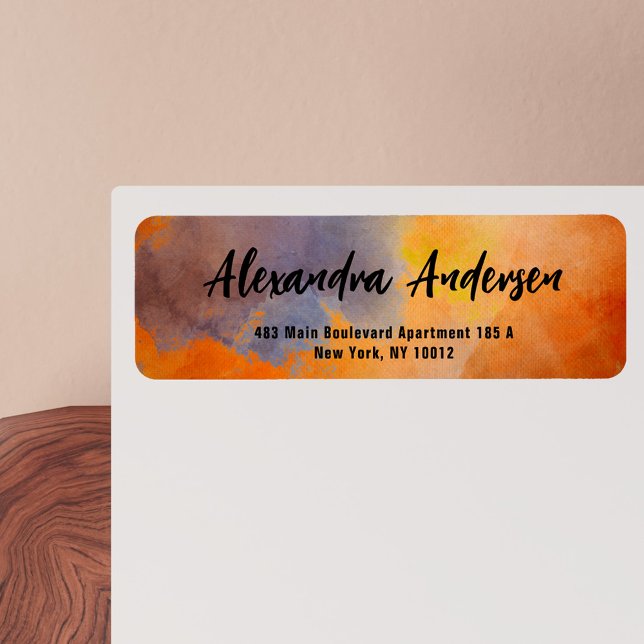 Artisan Moderne Orange Aquarelle Adresse de retour (Créateur téléchargé)