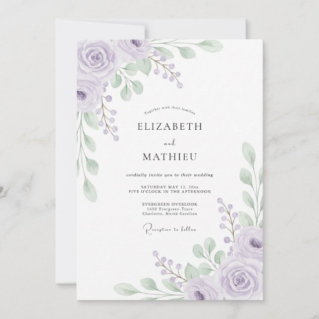 Artisan Pale Violet Leafy Wedding Invitation (Front)