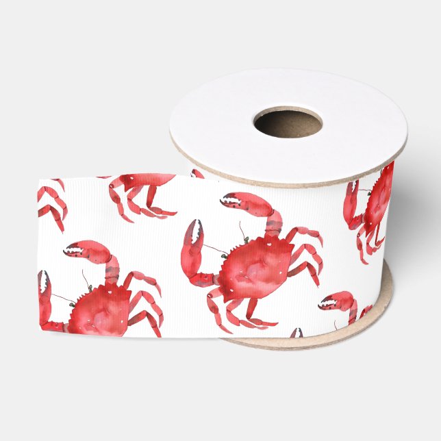 Artisan Red Crab Coastal Colourful Travel Fun Grosgrain Ribbon (Spool)