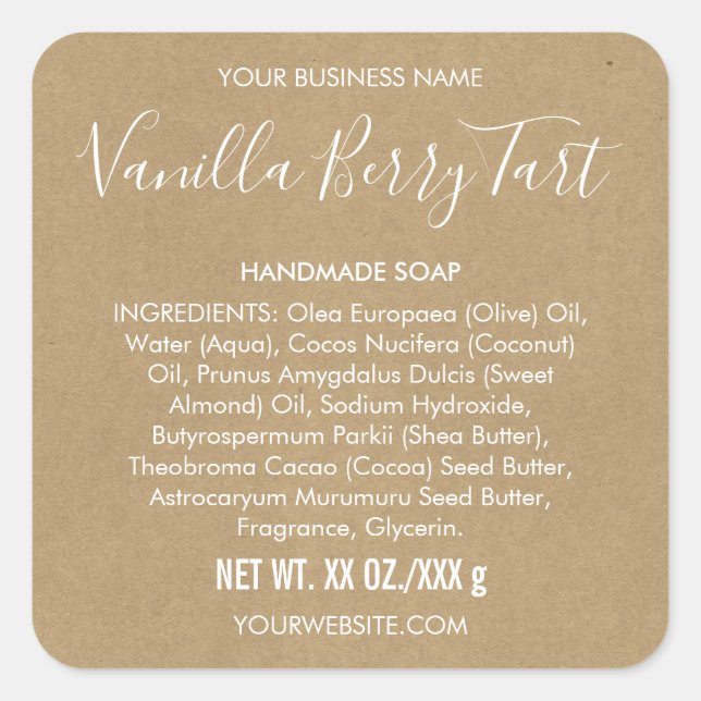 Artisan Soap Kraft Paper Look Ingredients Label (Front)