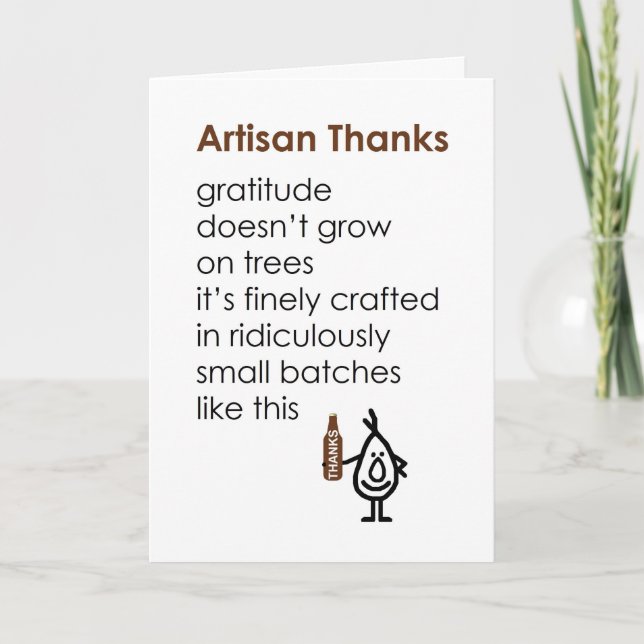 Artisan Thanks - a funny thank you poem (Front)