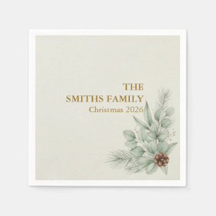 Artisan Winter Botanical Family Christmas Napkins