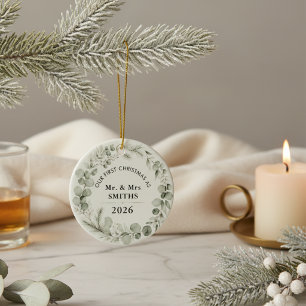 Artisan Winter Botanical Family Photo Ceramic Ornament