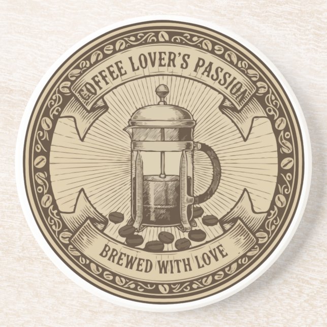 Artisanal French Press Coffee | Vintage "Brewed   Coaster (Front)