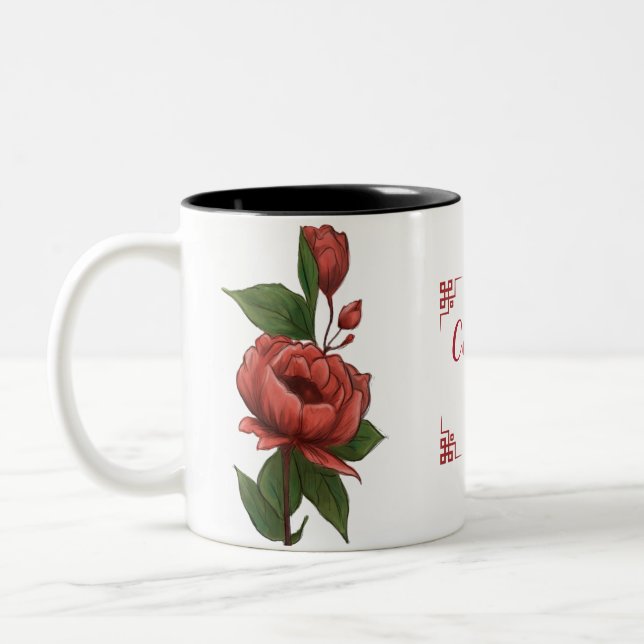 Artisanal Red Rose Hand-Painted Floral Elegance    Two-Tone Coffee Mug (Left)