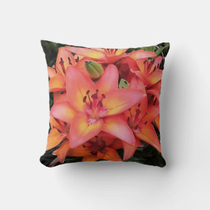 Artisitc Coral Coloured Garden Lilies Throw Pillow