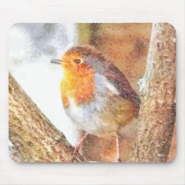 Artisitc Robin Redbreast Watercolor Mouse Pad (Front)