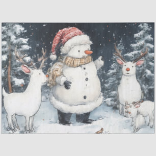 Artisitc Snowman Forest Illustration Christmas  Tissue Paper