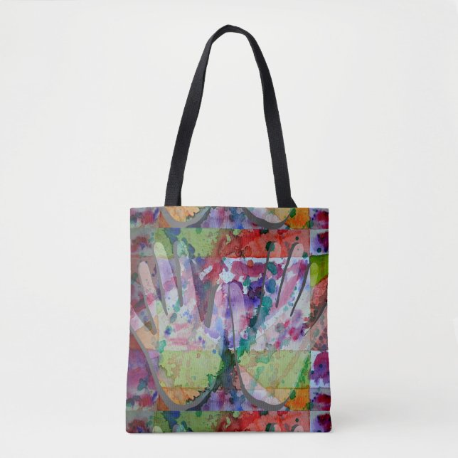 Artist Art Bag with Painted Hand Prints Abstract (Front)