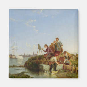 Artist at his Easel and Shipping beyond, 1894 (oil Magnet