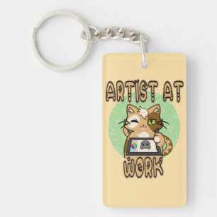 Artist at work cute cat design keychain