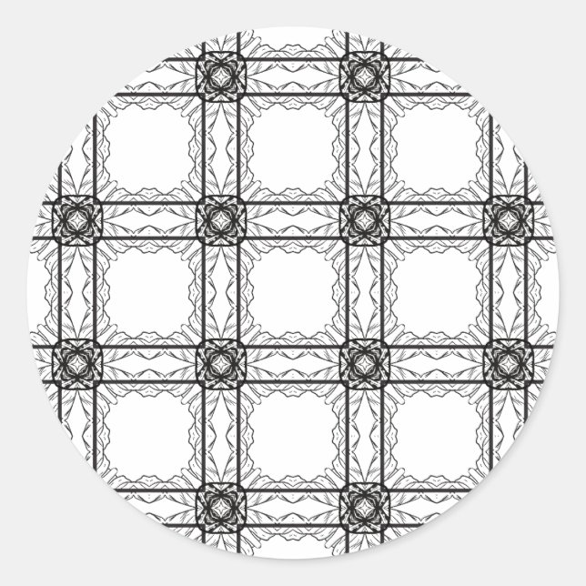 Artist Black White Geometric Lacy Grid Pattern Classic Round Sticker (Front)