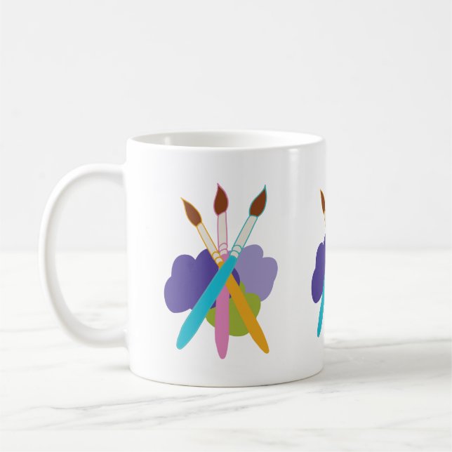 Artist Brushes of on Blobs of Purple and Green Coffee Mug (Left)