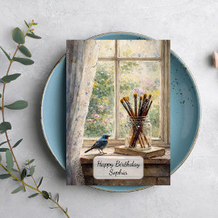Artist Brushes Window Scene Card