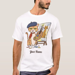 Artist Cat - Orange Tabby Painter Kitty Cat Lover T-Shirt