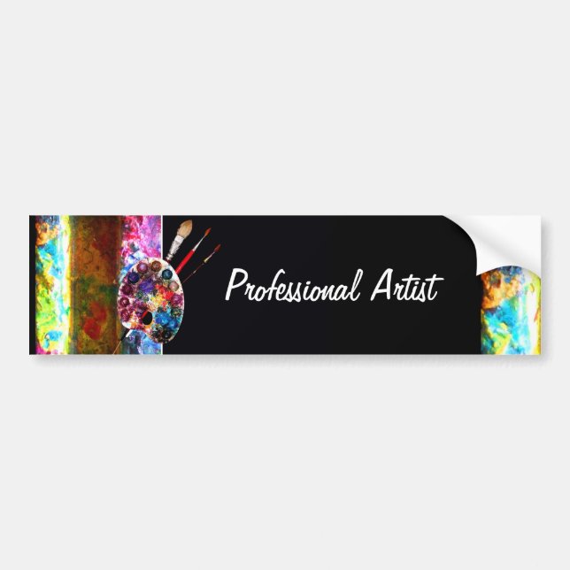 ARTIST COLOR PALETTE AND BRUSHES IN BLACK BUMPER STICKER (Front)