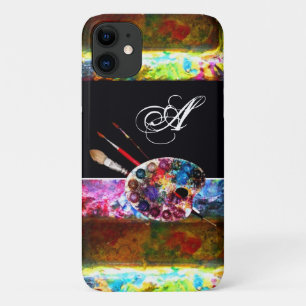 ARTIST COLOR PALETTE AND BRUSHES MONOGRAM Black iPhone 11 Case