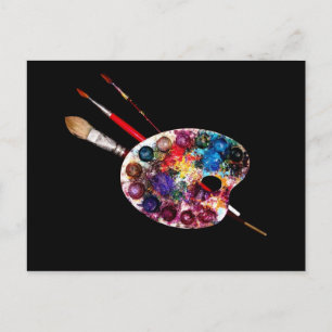 ARTIST COLOR PALETTE AND BRUSHES POSTCARD