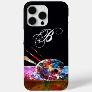 ARTIST COLOR PALETTE ,BRUSHES, MONOGRAM Black iPhone 15 Pro Max Case
