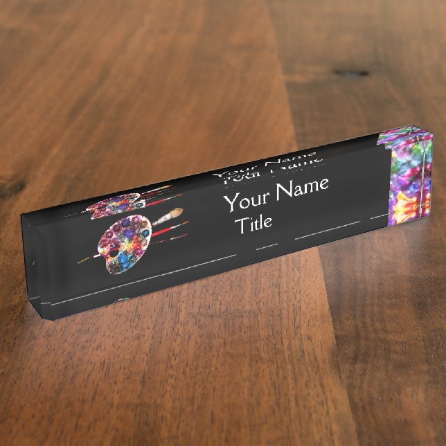 ARTIST COLOUR PALETTE AND BRUSHES  ,black Nameplate (Side)