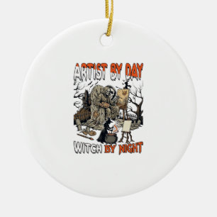 Artist Day Witch Night Halloween Skeleton Painter Ceramic Ornament