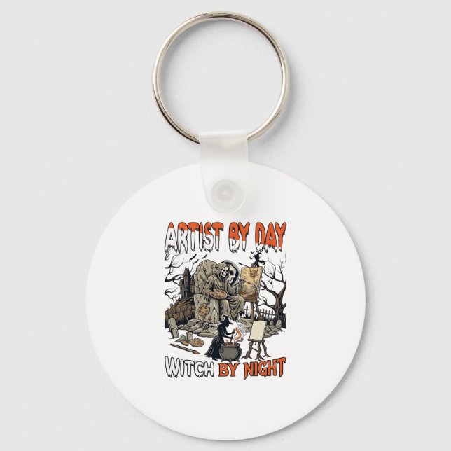 Artist Day Witch Night Halloween Skeleton Painter  Keychain (Front)