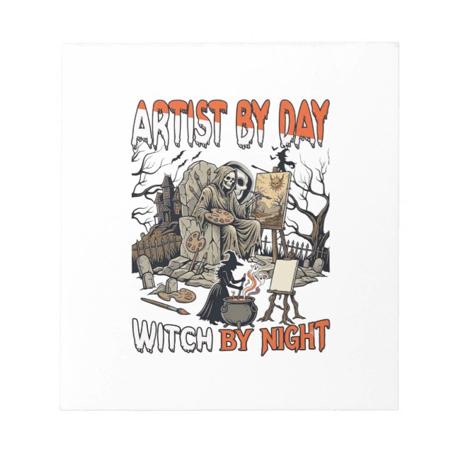Artist Day Witch Night Halloween Skeleton Painter  Notepad (Front)