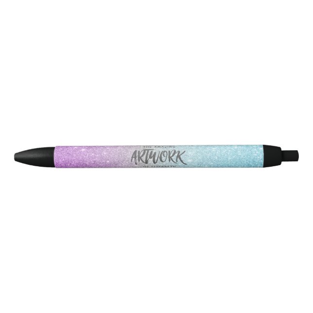 Artist Elegant Blue Purple Glitter Black Ink Pen (Front)