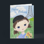 Artist Girl birthday card<br><div class="desc">Cute birthday card for an artist or adventurous girl!  Shows a painting of a girl in Paris by the Eiffel Tower,  holding a paintbrush and wearing a black beret.</div>