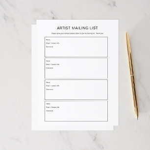 Artist Join Mailing List pages