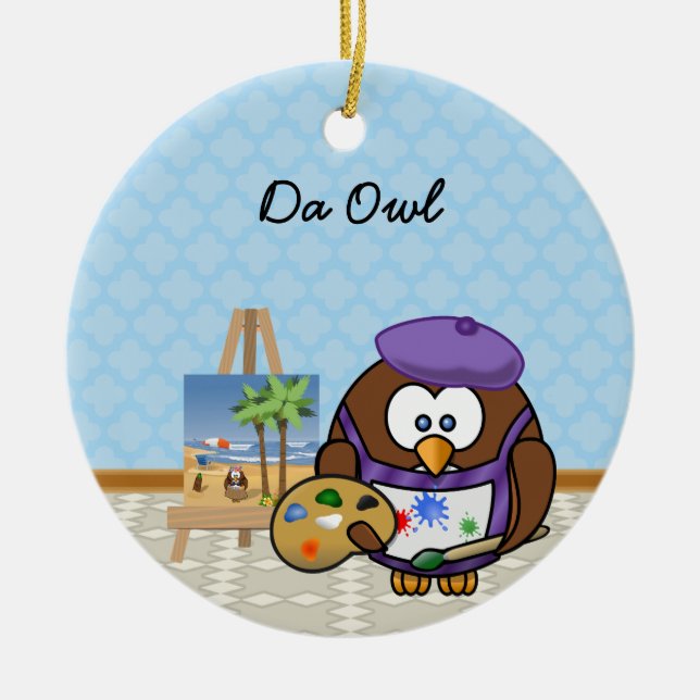artist owl ceramic ornament (Front)