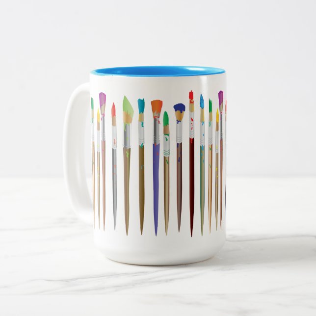 Artist Paint Brushes in Multi Colours Two-Tone Coffee Mug (Front Left)