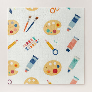 Artist Paint Tools Pattern Cute Watercolor Jigsaw Puzzle