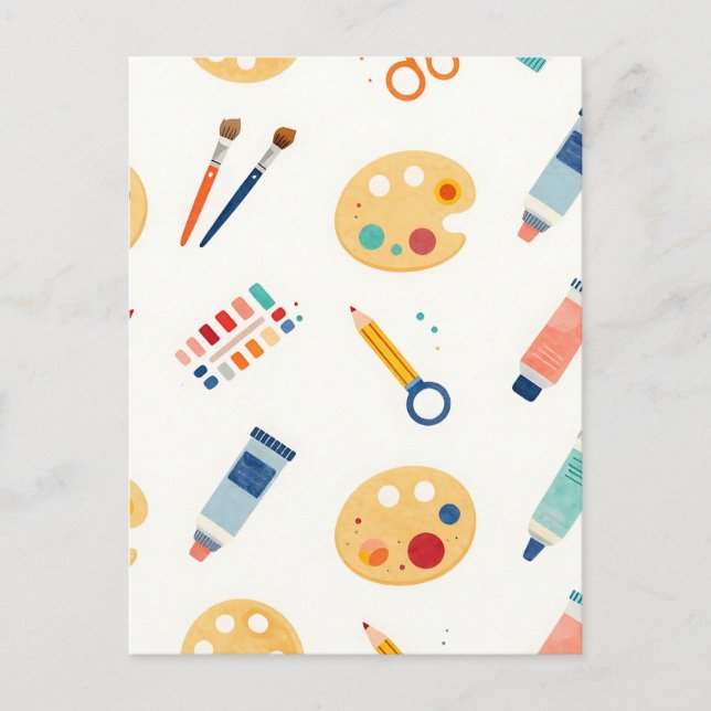 Artist Paint Tools Pattern Cute Watercolor Postcard (Front)