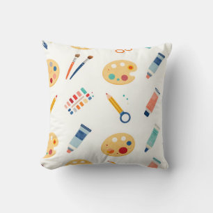 Artist Paint Tools Pattern Cute Watercolor Throw Pillow