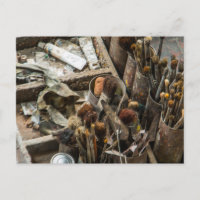 Artist Paintbrushes and Paint in Old Wooden Case