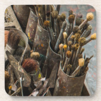 Artist Paintbrushes in Old Rusty Tin Cans