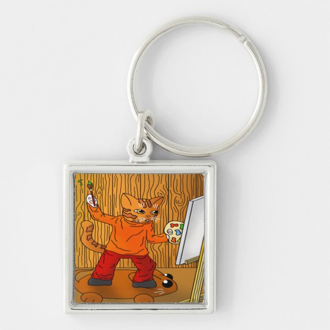Artist Painter Cat Keychain (Front)