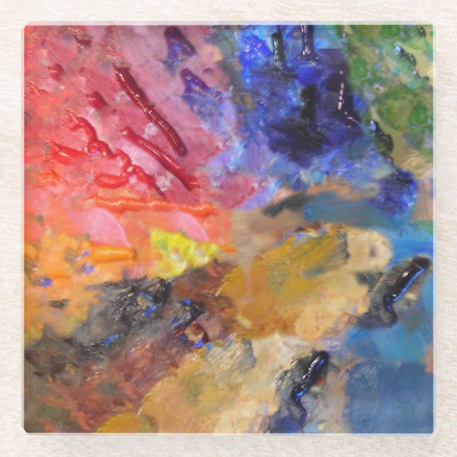 Artist Painter's Palette Colourful Paint  Glass Coaster (Front)