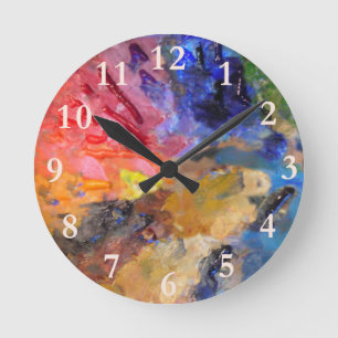 Artist Painter's Palette Colourful Paint  Round Clock