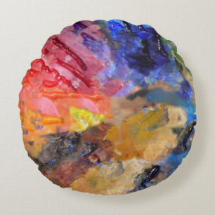 Artist Painter's Palette Colourful Paint Round Pillow