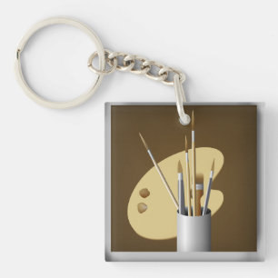 Artist Palette and Brushes Brown Keychain