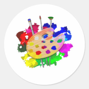 Artist Palette And Brushes Classic Round Sticker